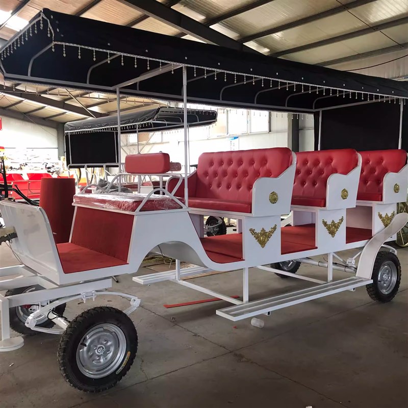 热卖欧式内蒙古草原景区载客四轮马车道具观光三排马车可改电动