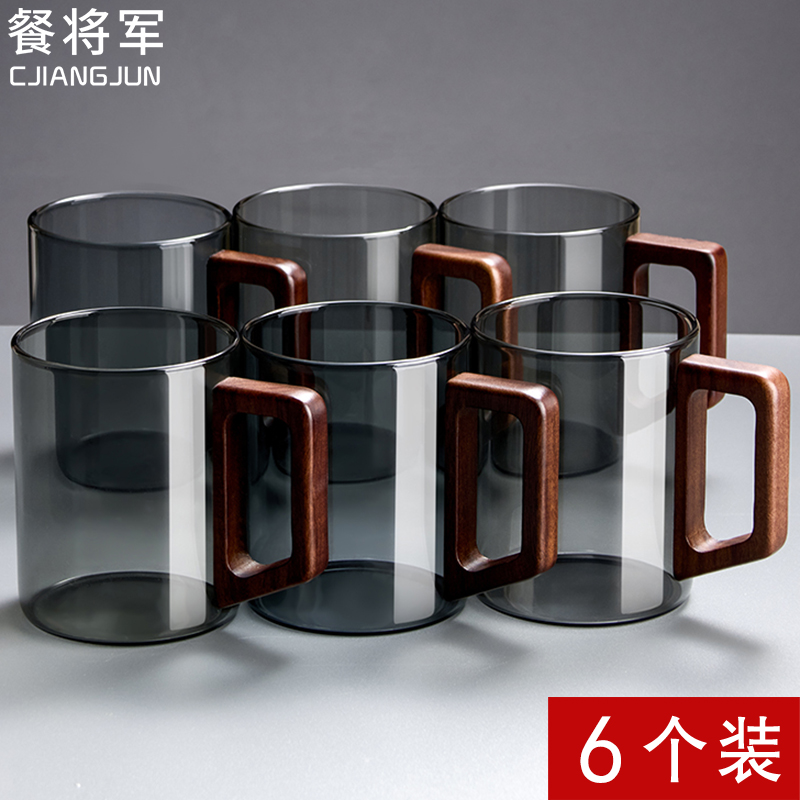 玻璃杯套装茶杯家用耐高温喝水杯子客厅待客大容量中式带把手