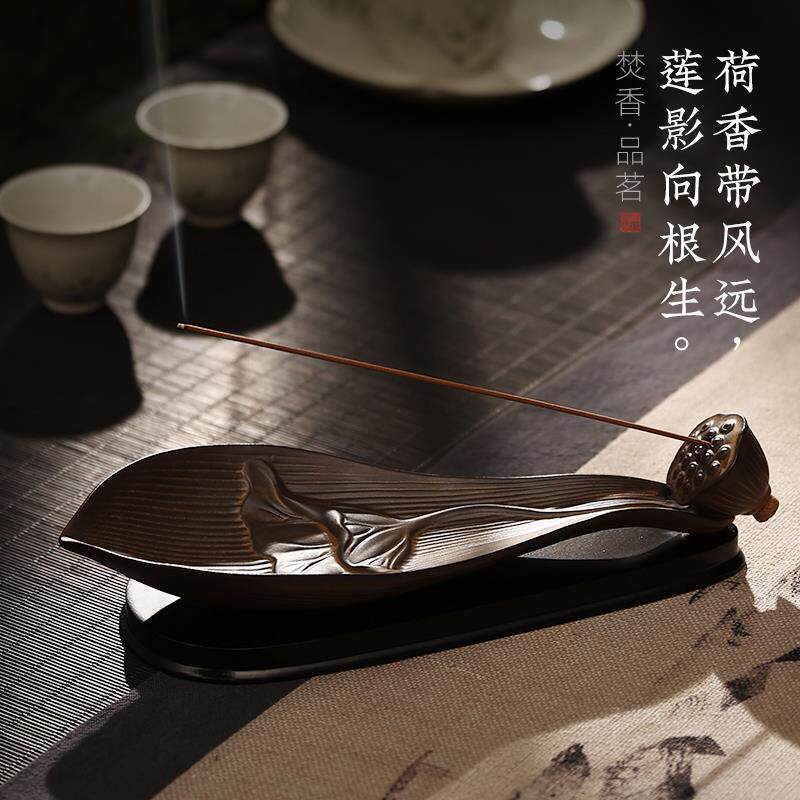 陶瓷莲花线香插家用檀香线香炉室内书房点香器净化空气荷花卧香炉