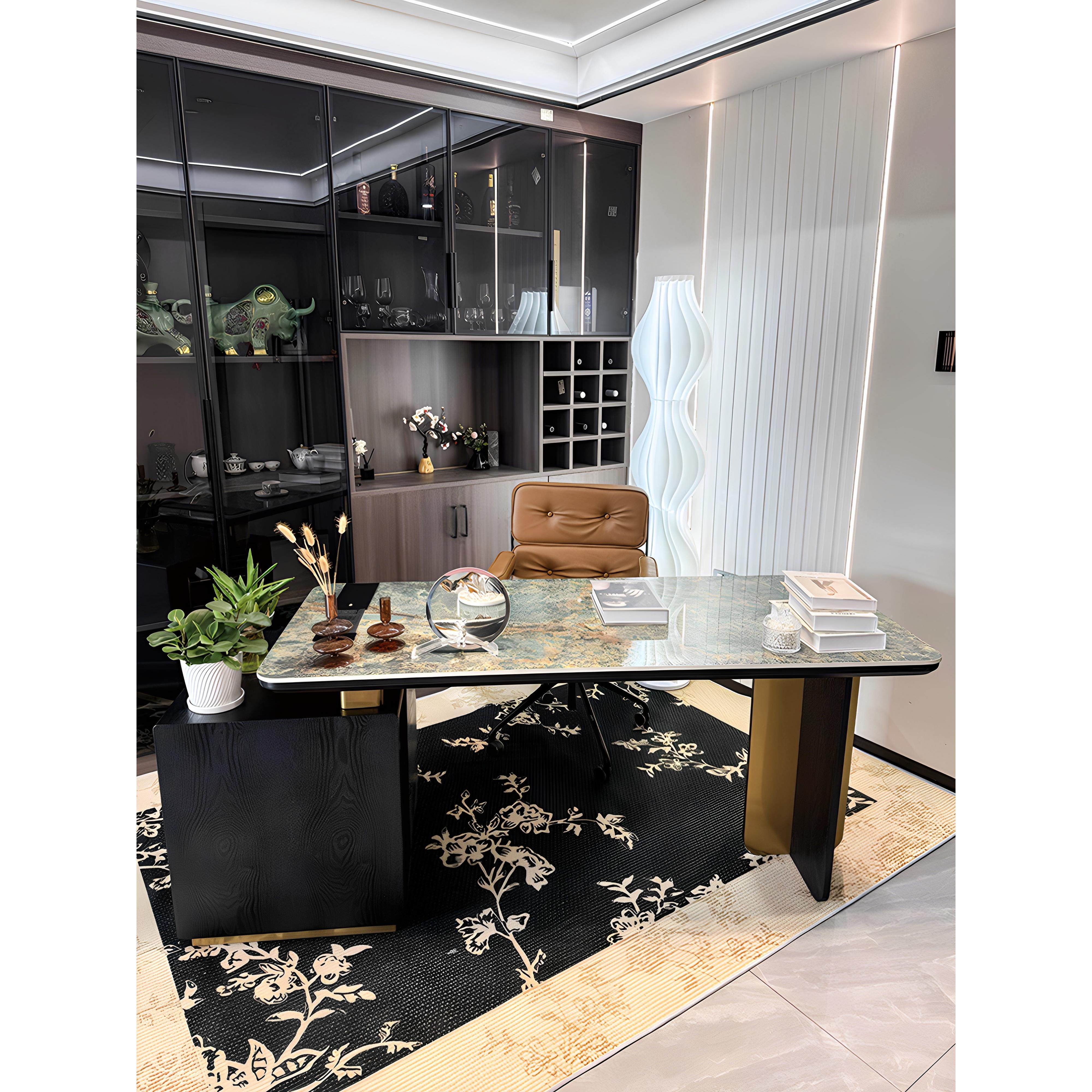 书桌轻奢高级感现代简约家用办公桌设计师款实木岩板电脑桌写字台