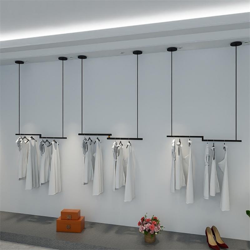 服装店展示架悬吊式天花板铁艺壁挂式挂衣架吊架上墙挂衣杆男女装