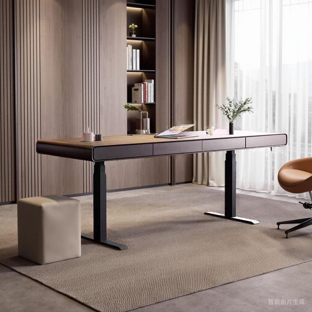 电动升降圆角书桌轻奢现代实木书房意式极简电脑办公桌工作台家用