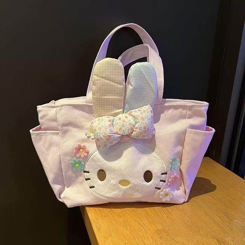 可爱变身兔耳朵花朵美乐蒂帆布便当带午餐包手提包学生便当手提袋,收纳整理,饭盒袋,淘宝优惠券,粉丝福利购,淘宝优惠卷