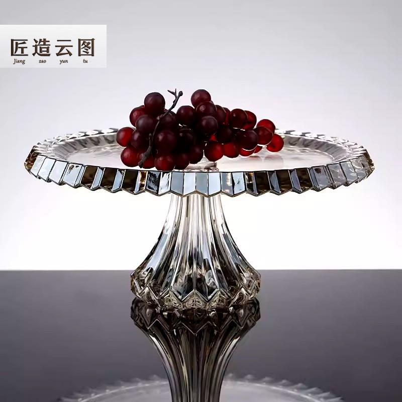 匠造云图创意加厚水晶玻璃高脚水果盘大号水果切盘蛋糕盘展示托盘