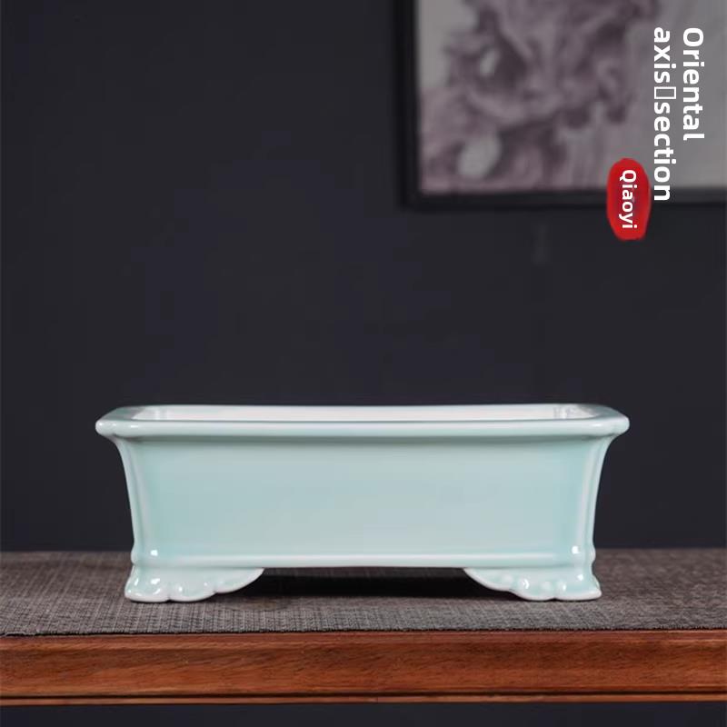 精品紫砂花盆青花瓷长方四方形盆景盆多肉兰花绿植盆栽盆北欧轻奢