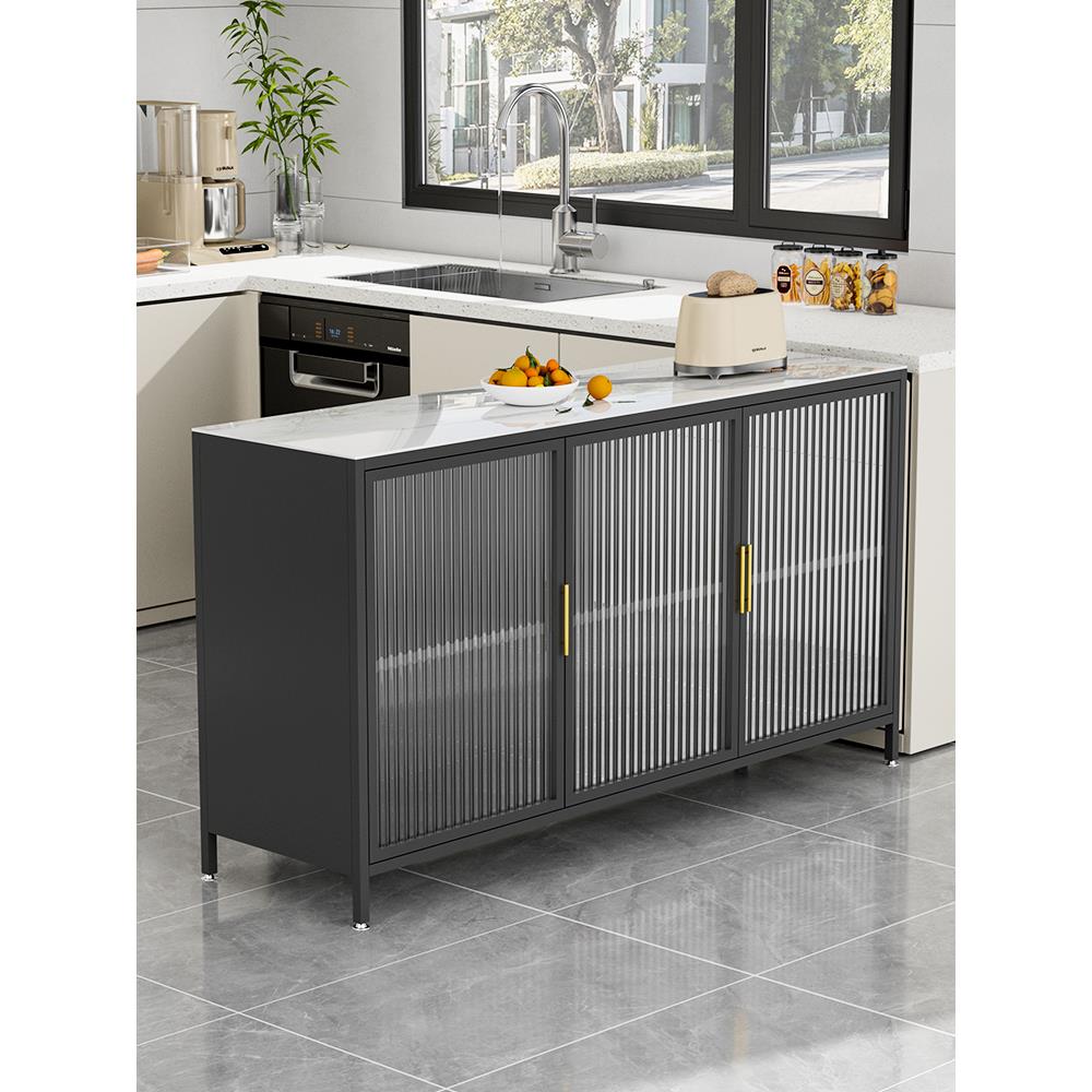 厨房置物架一体靠墙岩板多功能切菜操作台落地收纳柜橱柜工作台面