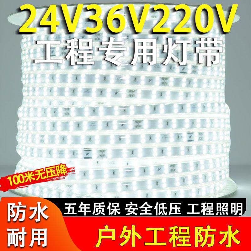 36V灯带led工程工地照明220V24白光户外防水隧道园林船舶硅胶灯条