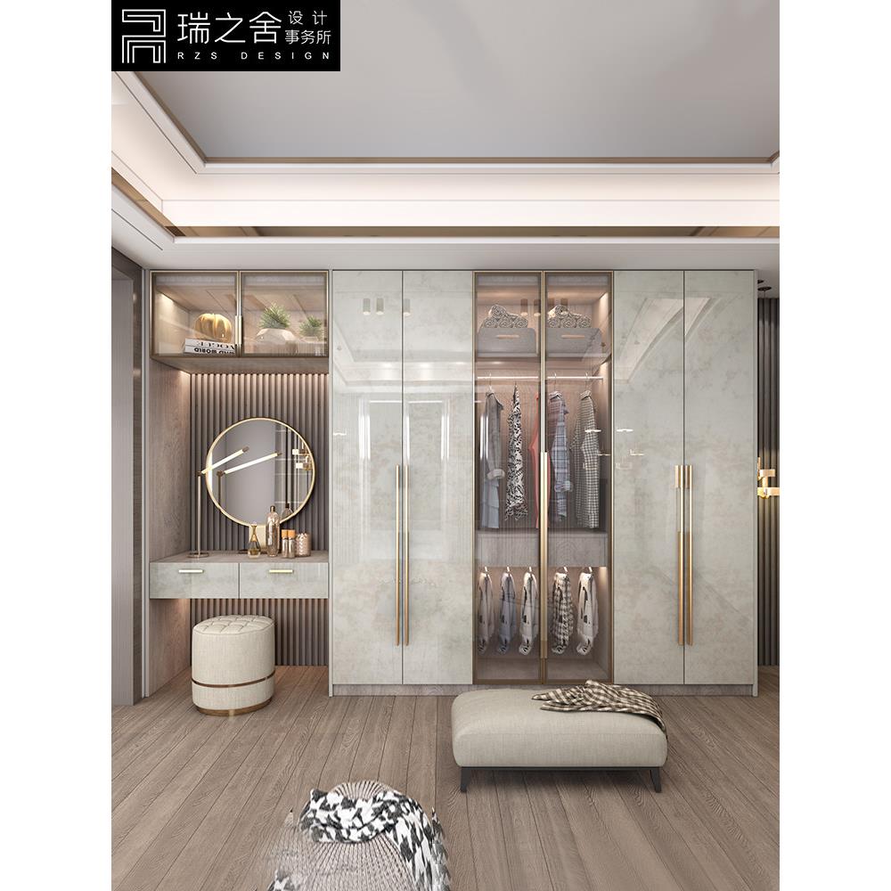 2023新款网红轻奢大衣柜家用卧室实木现代简约玻璃门带梳妆台定制