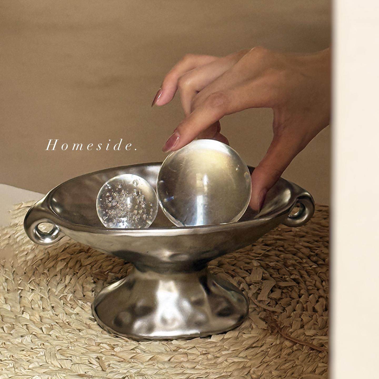 Homeside双耳陶瓷小盘ins中古风高脚首饰盘线香盘香皂盘香薰托盘