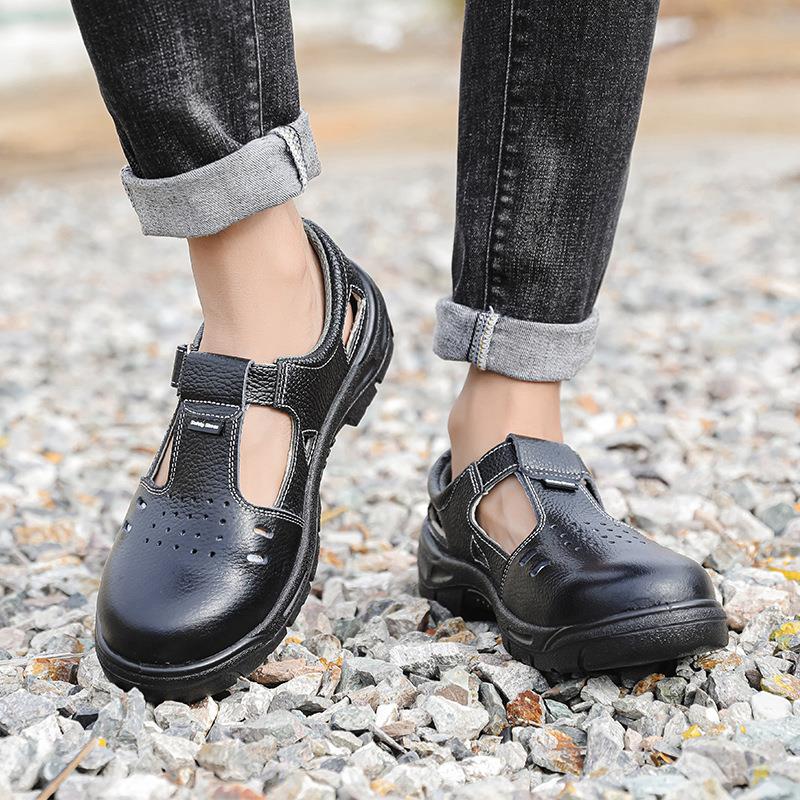 夏季透气牛皮劳保鞋凉鞋男女款防砸防刺穿防滑绝缘耐磨安全鞋防臭