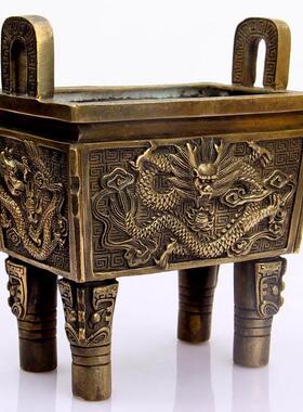 双龙铜香炉铜鼎兽彷古大方 铜鼎摆件 铜盛鼎 诚信鼎摆件