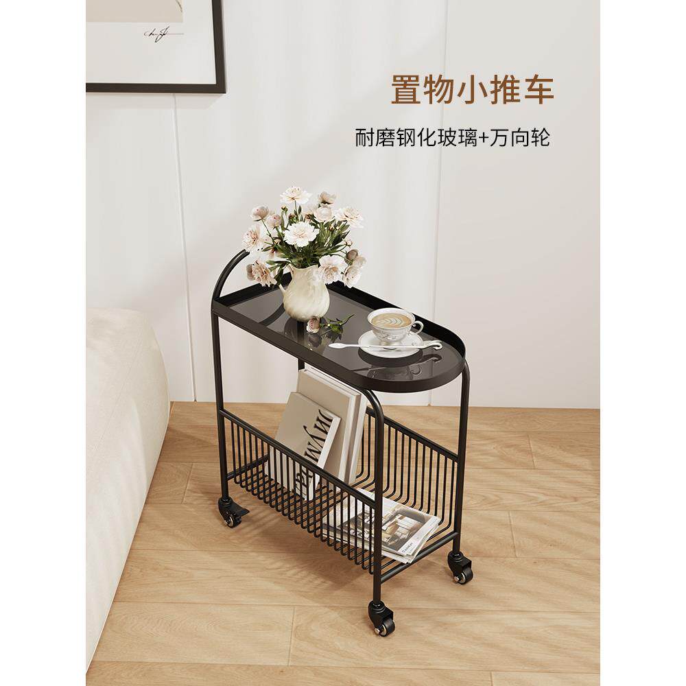 客厅沙发边桌创意高端收纳小桌可移动小公寓轻豪华玻璃小茶几