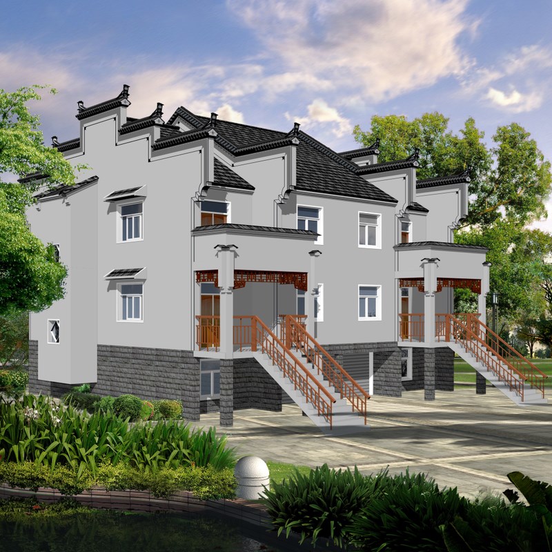 开间15.2进深11.6米159平二层农村双拼别墅设计图纸自建房架空层