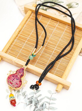 宋锦真丝葫芦项链国风彩色简约红色古风纯手工