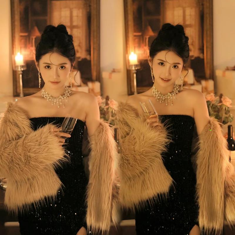 影楼新款氛围感纯欲写真主题服装个人居家辣妹高级灰毛衣摄影服影