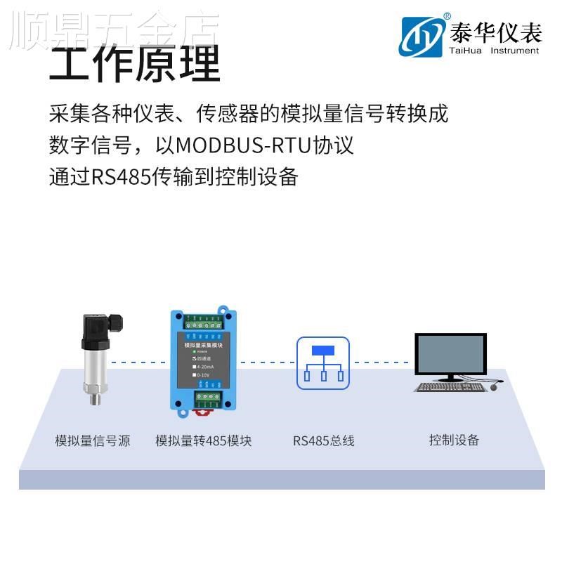 电流模拟量4-20mA转485数据采集模块AI通道扩展数模转换串口通讯