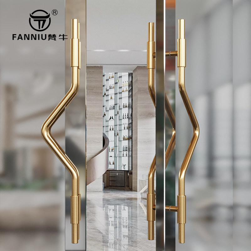 金色不锈钢拉手边框玻璃门古铜色把手双开关木门扶手包厢店面大拉