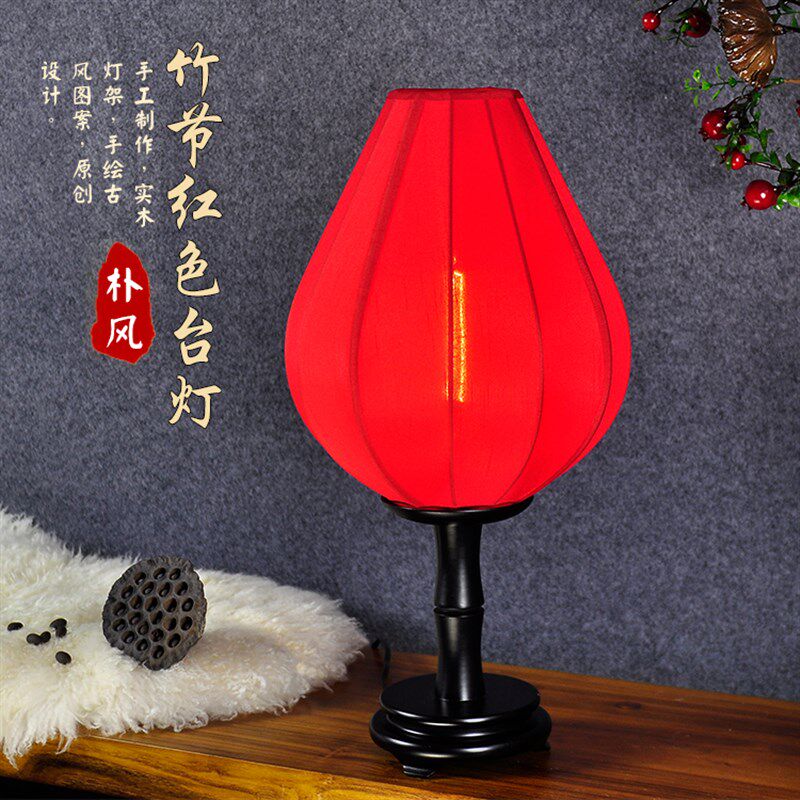 新古典台灯实木手绘灯禅意仿古布艺灯中式创意装饰台灯复古调光灯
