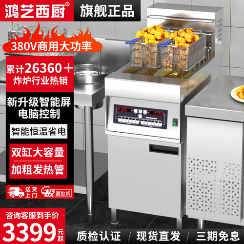 鸿艺油炸锅商用大容量电炸炉单双缸电炸锅电脑版立式双筛炸串油锅