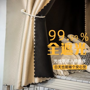 加厚超强遮光布高精密床帘v素色纯黑挡光线帘宿舍寝室学生简约