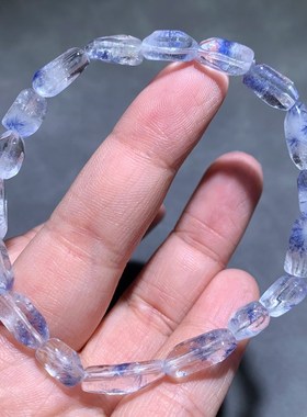 天然冰种蓝线石随形单圈手链女蓝绒晶水晶蓝发晶手串送礼物饰品女