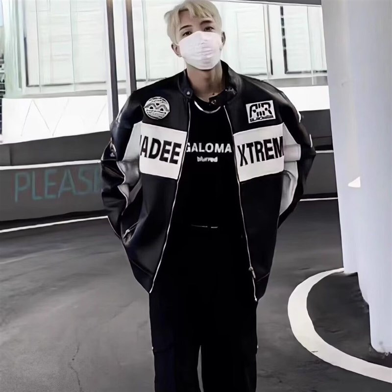 美式赛车服外套机车男女春秋季PU皮衣情侣宽松防风刺绣夹克棒球服