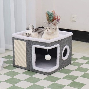 半封闭收纳折叠猫剑麻冬季 架双层可猫房豪华宠物猫窝别墅爬猫式