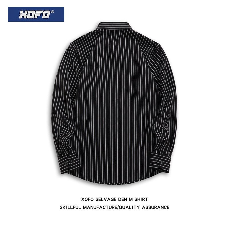 冬季季新款加绒加厚黑白条纹衬衫男商务免烫弹力抗皱宽松长袖衬衣