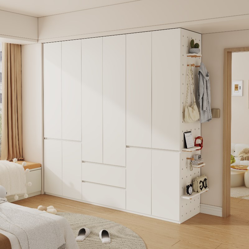 洞洞板全实木衣柜卧室家用小户型新款简易儿童储物柜免拉手大衣橱