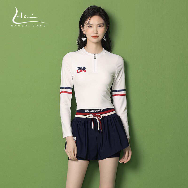 泳衣女保守分体长袖防晒平角显瘦2024新款夏季游泳馆专用专业训练