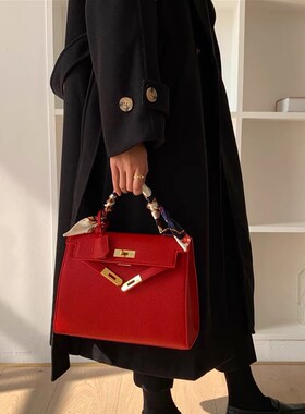 结婚包包新娘f包红色2024新款日常可用高级感大容量凯莉包新婚礼