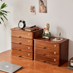 带锁实木收纳盒白色带抽屉杂物盒长方形学生多层护肤品木制储物盒