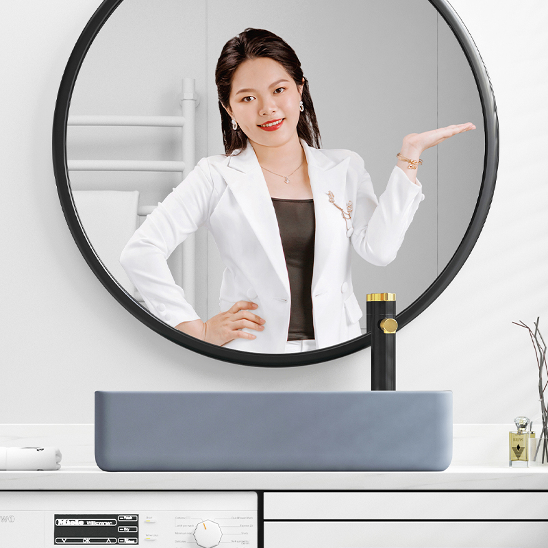 偏孔侧边下水台上盆洗衣机柜上洗手盆偏口排水灰色长方形洗漱脸盆