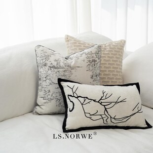 意式极简抱枕黑白灰高级感枕套样板间客厅沙发靠枕腰枕侘寂风靠垫