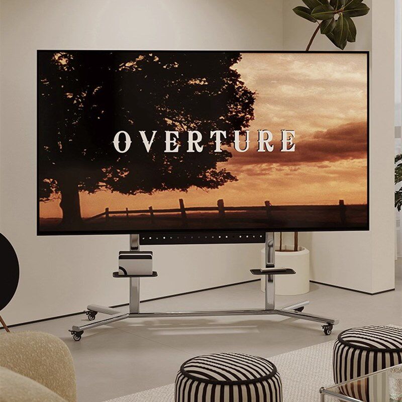 意式极简电视挂架落地不锈钢电视机移动支架带洞洞板带轮75-100寸