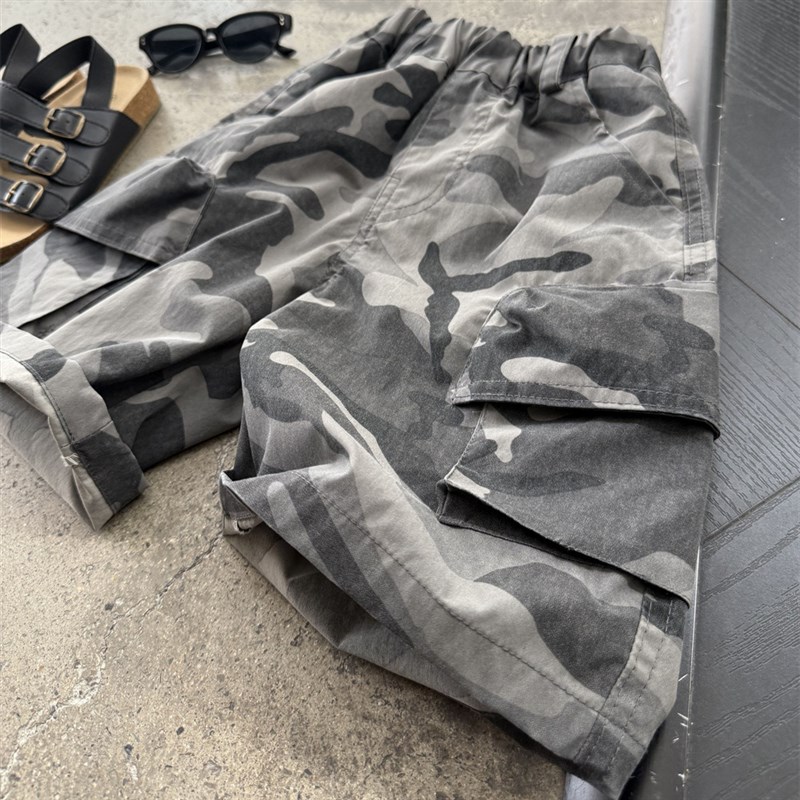 2025夏季儿童户外迷彩中裤男童大口袋酷帅五分裤滑板休闲工装裤潮