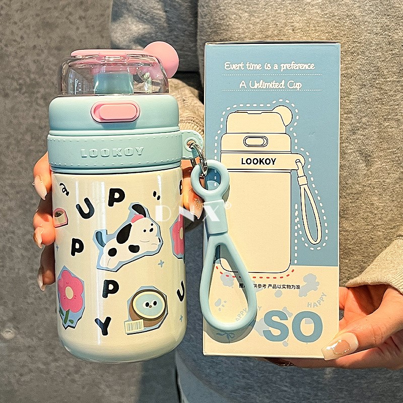 卡通水杯316不锈钢保温杯新款女高颜值吸管杯子学生可爱便携杯子