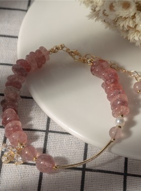 十里间 气泡莓莓/甜蜜少女草莓晶手镯减龄桃花运可调节珍珠手链