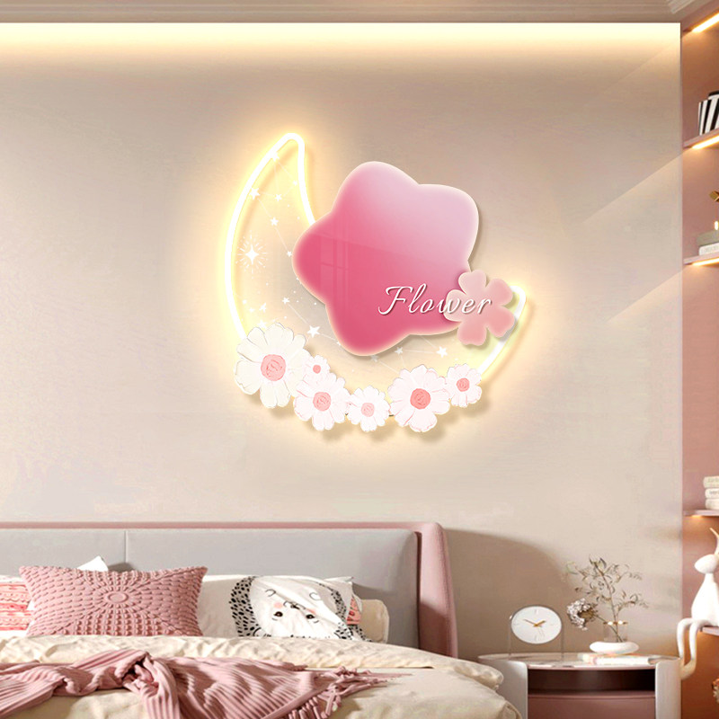 儿童房装饰画男孩女孩卧室挂画卡通温馨led发光灯画免打孔床头画