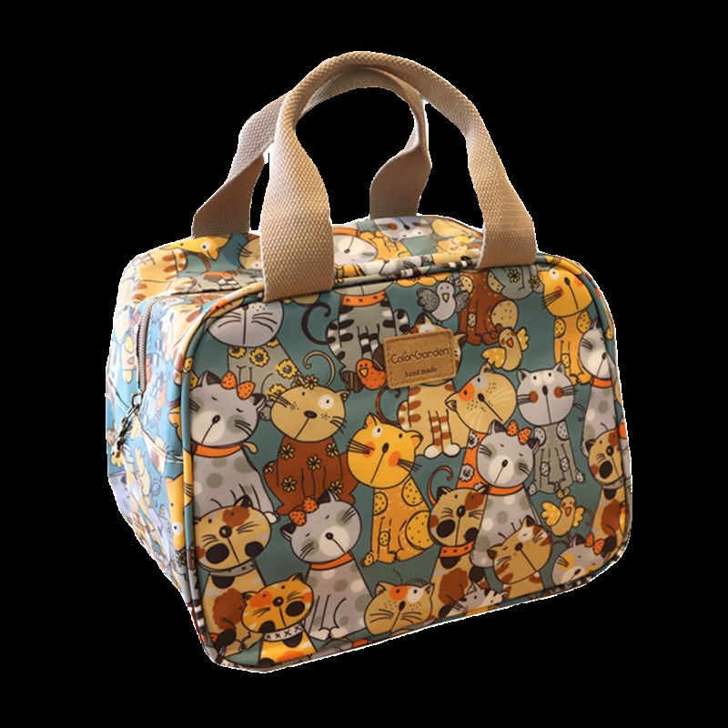 韩国卡通防水牛津布大容量便当包手提保温饭盒袋子学生带饭野餐包