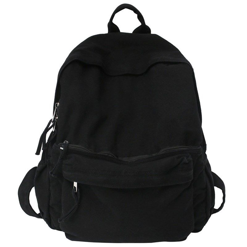 港风书包女水洗帆布学生大容量双肩包男纯色简约高中生上课背包潮