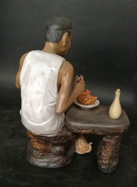 石湾公仔陶瓷有酒有肉吃鸡摆件酒店饭馆客厅道具家居装饰摆设礼品