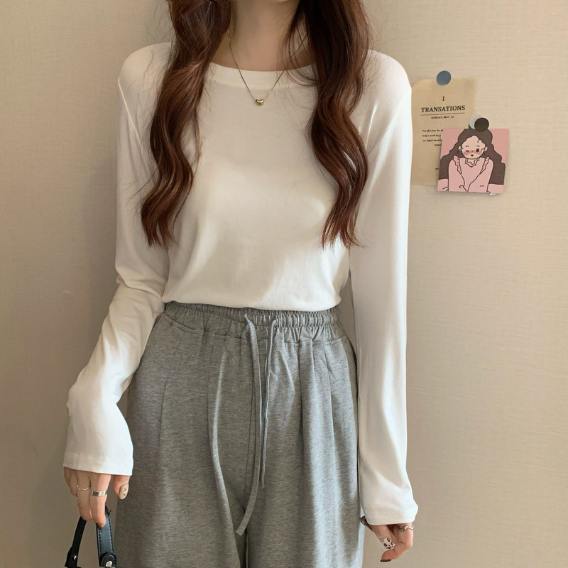 白色长袖t恤女装早秋p季2024新款内搭打底衫修身显瘦薄款体恤上衣
