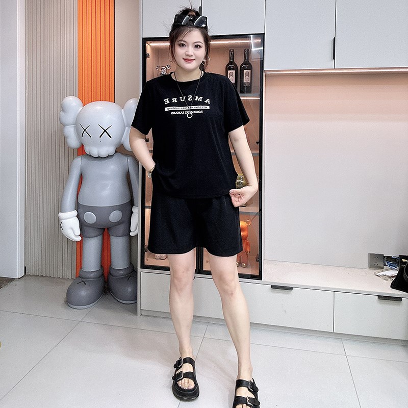 大码夏季西装短裤女n胖mm新款宽松显瘦高腰半松紧休闲阔腿五分裤