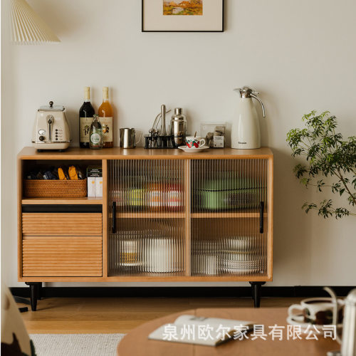 北欧樱桃木餐边柜日式客厅多功能储物柜厨房靠墙中古酒柜实木碗柜