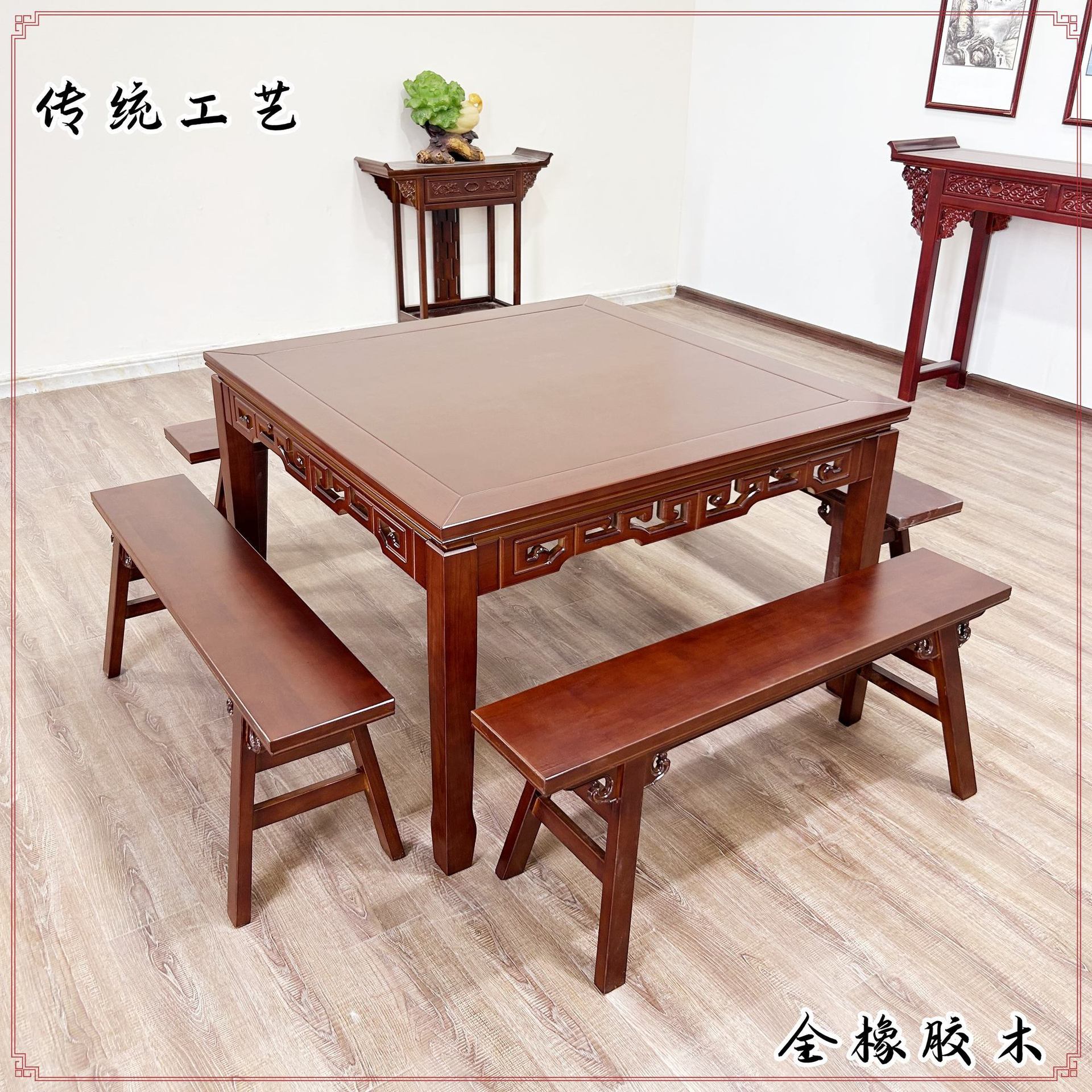八仙桌实木方桌子客厅家用农村中堂老式实木餐桌饭店圆形正方形桌