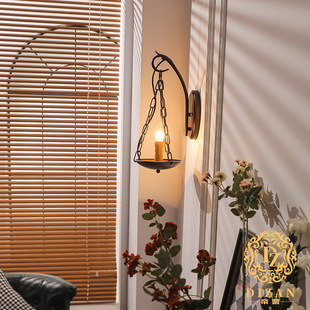 卧室床头壁灯2025新款氛围感美式复古楼梯墙灯中古艺术客厅灯具