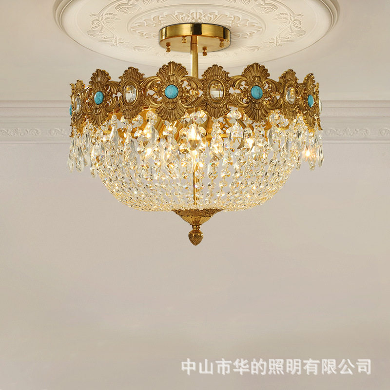 欧式别墅入户门厅卧室书房奢华个性创意灯法式全铜水晶吸顶灯