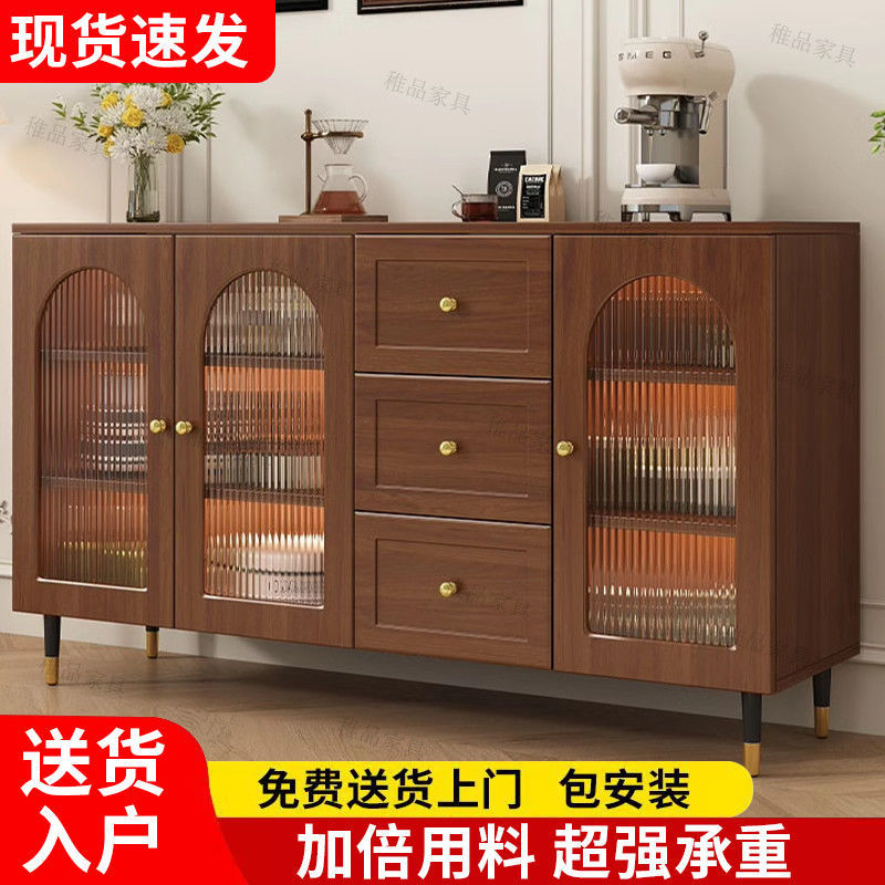 餐边柜现代简约奶油风藤编储物柜子客厅家用厨房茶柜ins风置物柜
