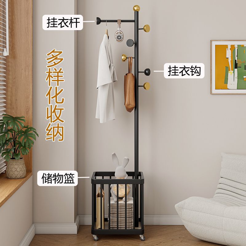 衣架落地衣帽架卧室带轮移动家用收纳晾衣架置物架挂衣架架子简易